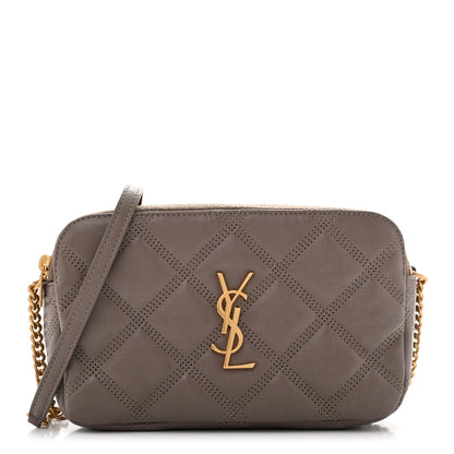 Saint Laurent Grained Lambskin Quilted Mini Becky Double Zip Bag Taupe 1 of 13