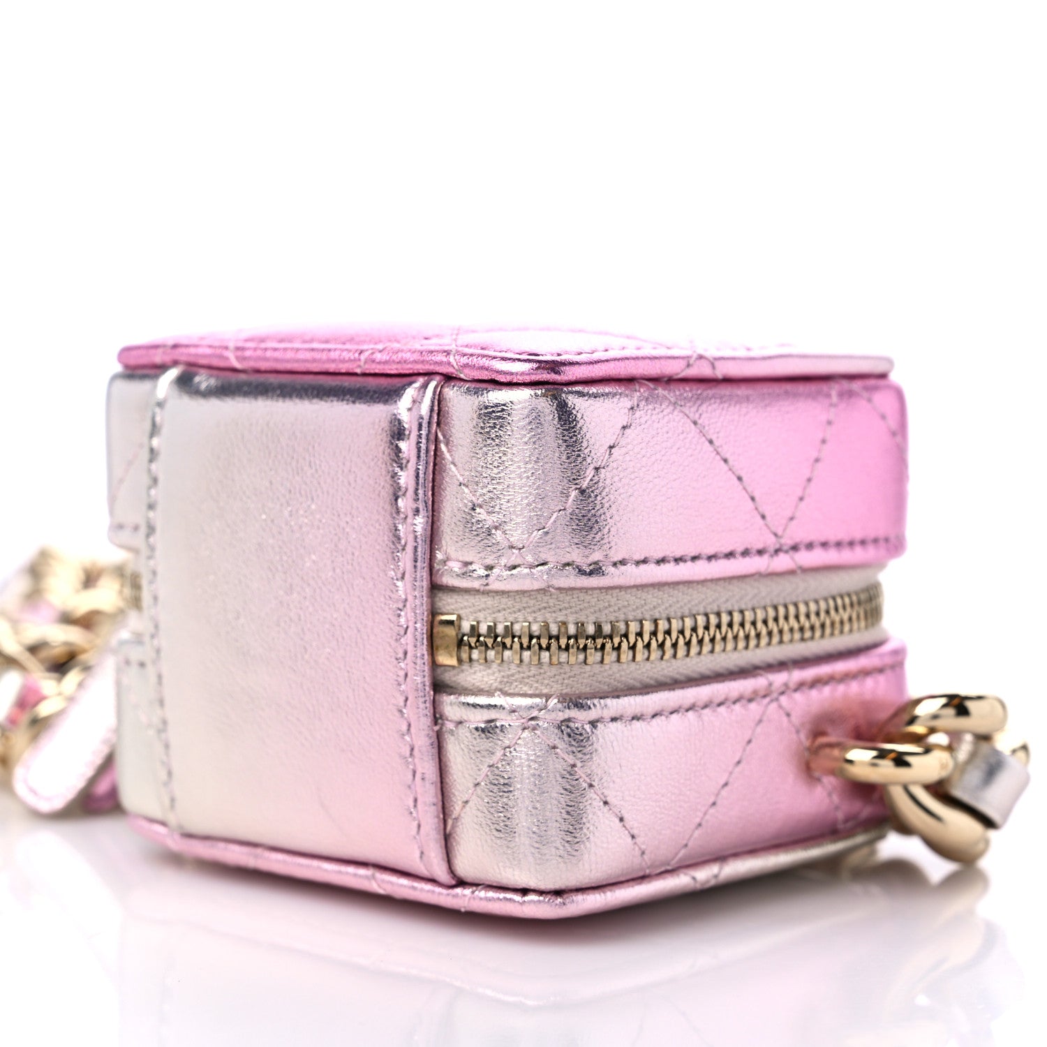 Chanel Gradient Metallic Lambskin Quilted Like A Wallet Clutch With Chain Gold Pink 8 of 9