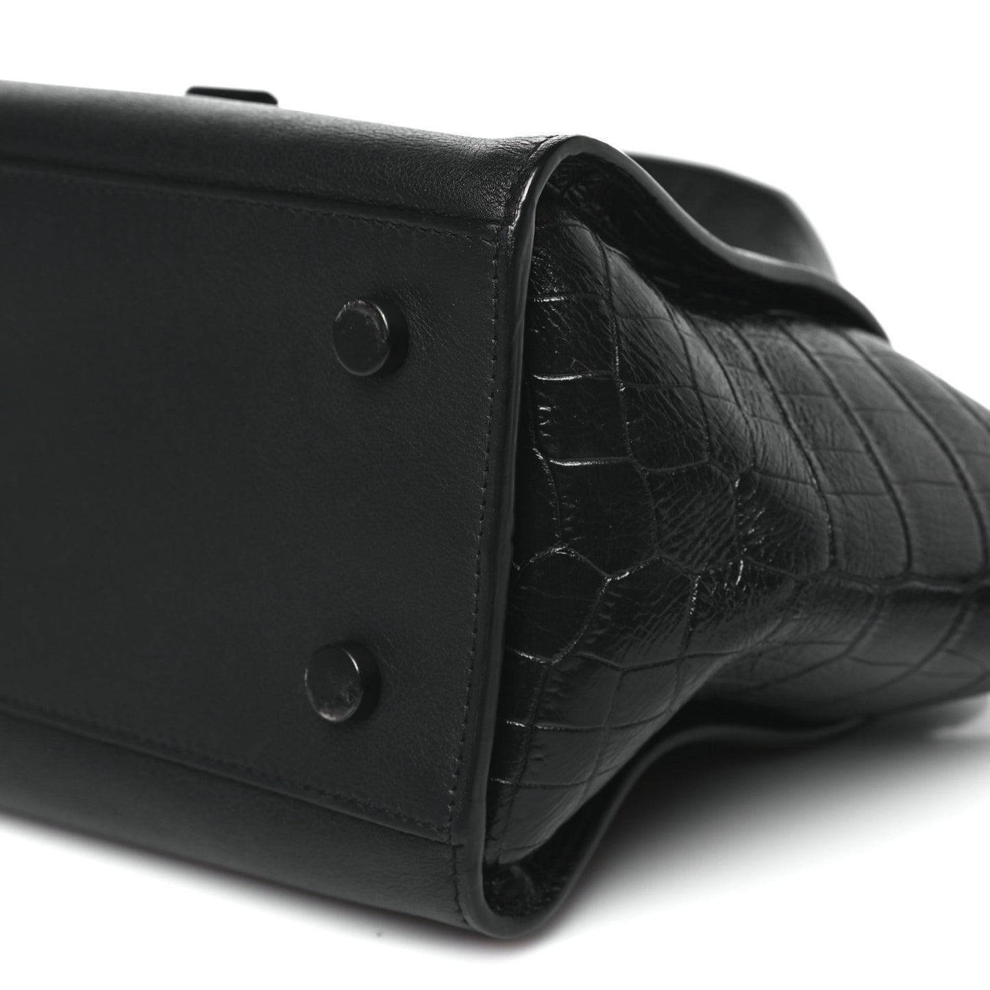 Smooth Calfskin Crocodile Embossed Baby Monogram Downtown Cabas Black
