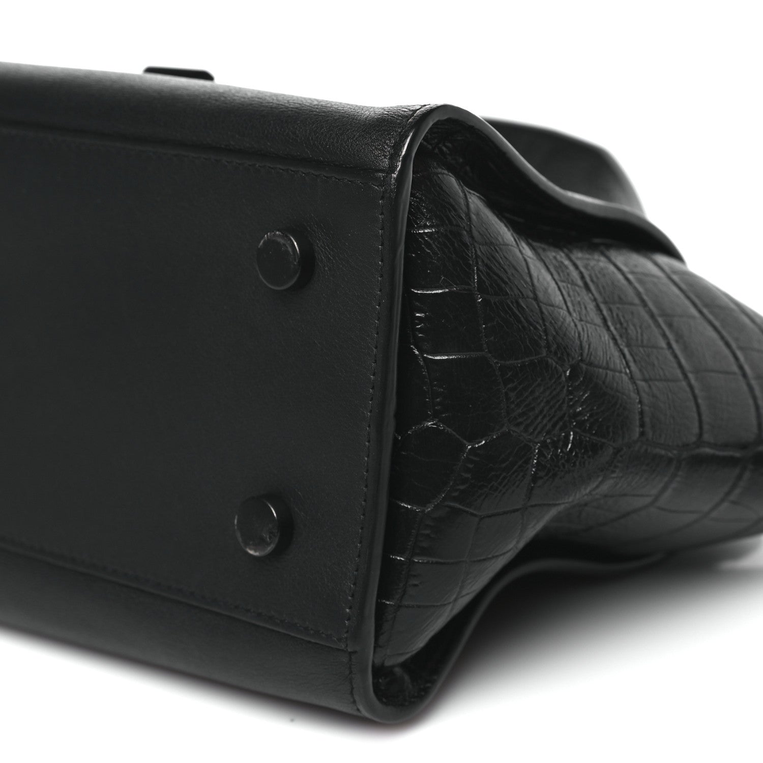 Saint Laurent Smooth Calfskin Crocodile Embossed Baby Monogram Downtown Cabas Black 9 of 9