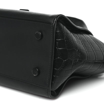 Saint Laurent Smooth Calfskin Crocodile Embossed Baby Monogram Downtown Cabas Black 9 of 9