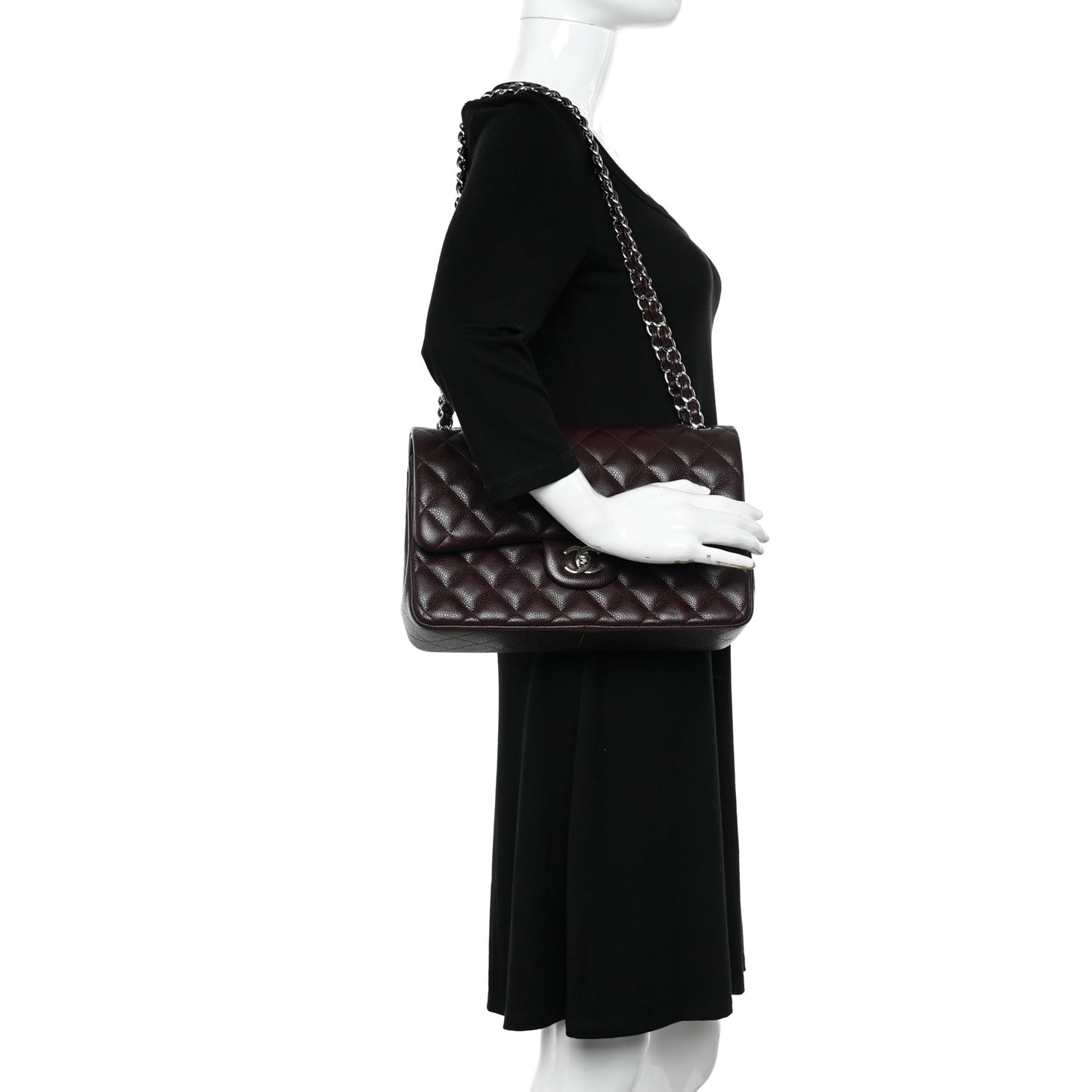 Caviar Quilted Jumbo Double Flap Burgundy
