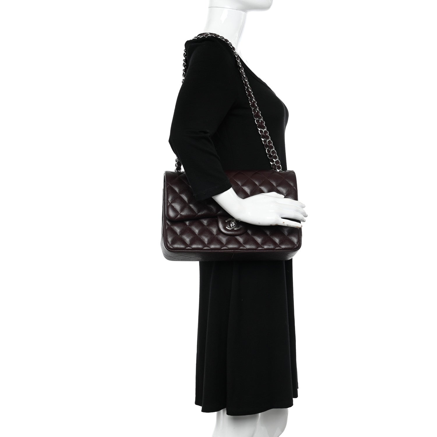 Chanel Caviar Quilted Jumbo Double Flap Burgundy 2 of 10