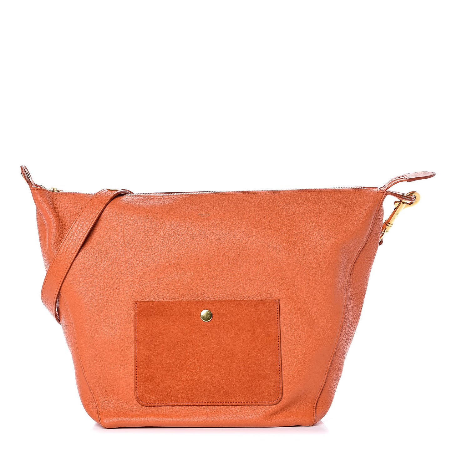 Crisp Calfskin Medium Zipped Hobo Orange