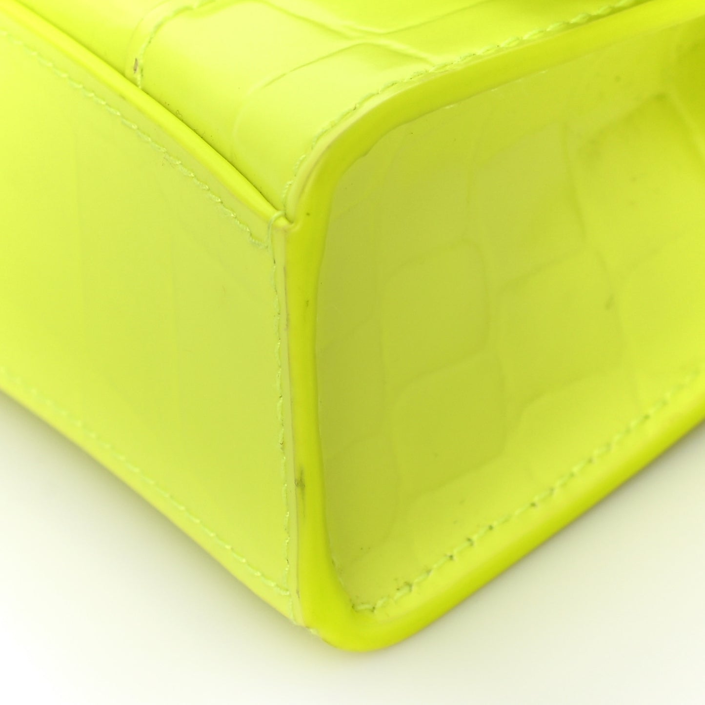 Semi Shiny Calfskin Crocodile Embossed Hourglass Top Handle Bag Mini Fluo Yellow