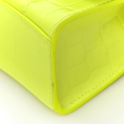 Balenciaga Semi Shiny Calfskin Crocodile Embossed Hourglass Top Handle Bag Mini Fluo Yellow 10 of 18