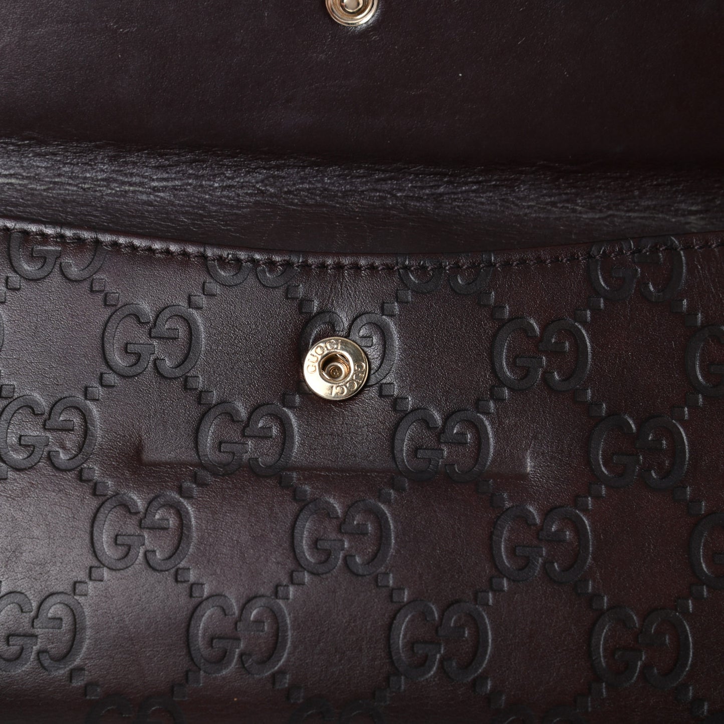 Guccissima Margaux Calfskin Metal Bar Continental Flap Wallet Chocolate