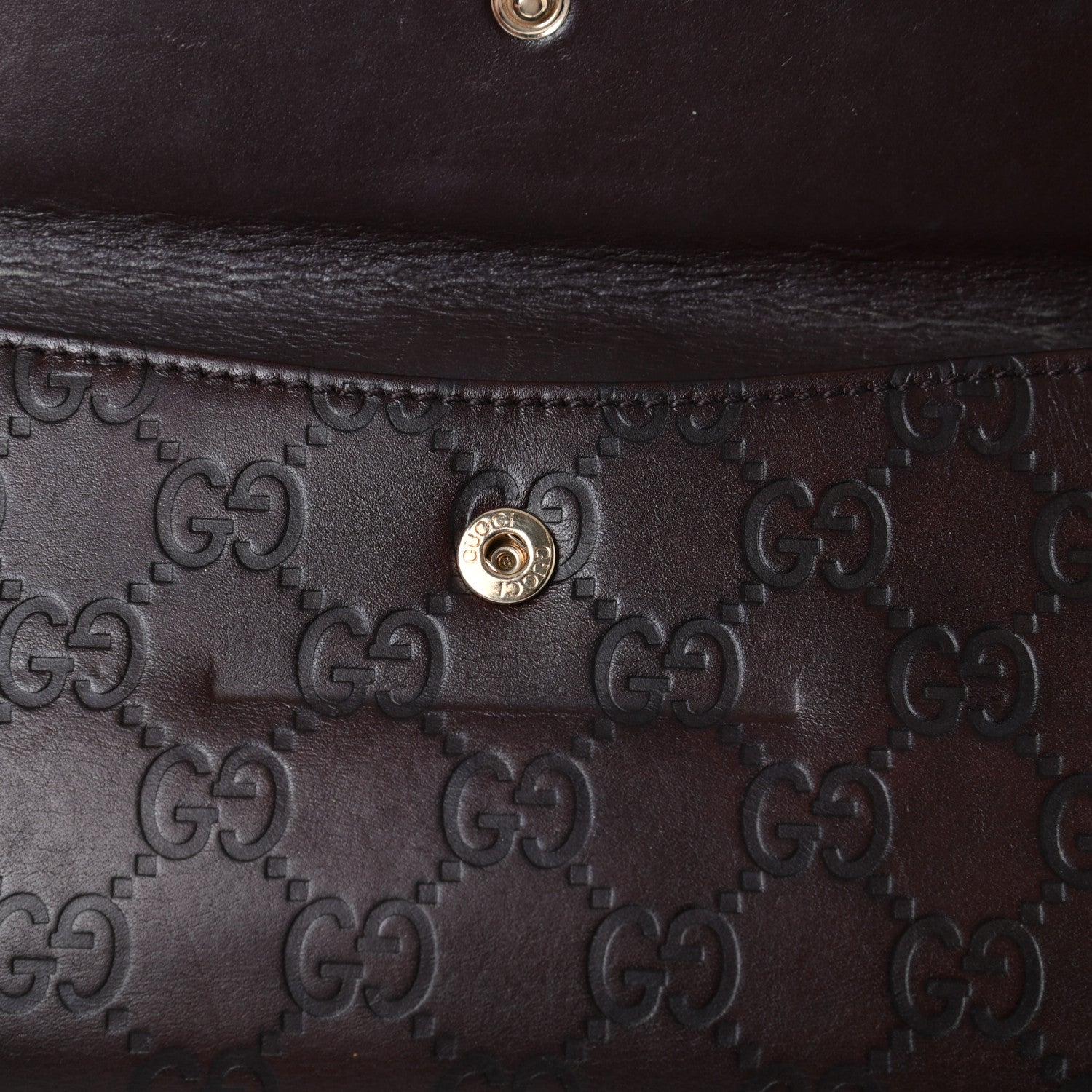 Gucci Guccissima Margaux Calfskin Metal Bar Continental Flap Wallet Chocolate 6 of 8