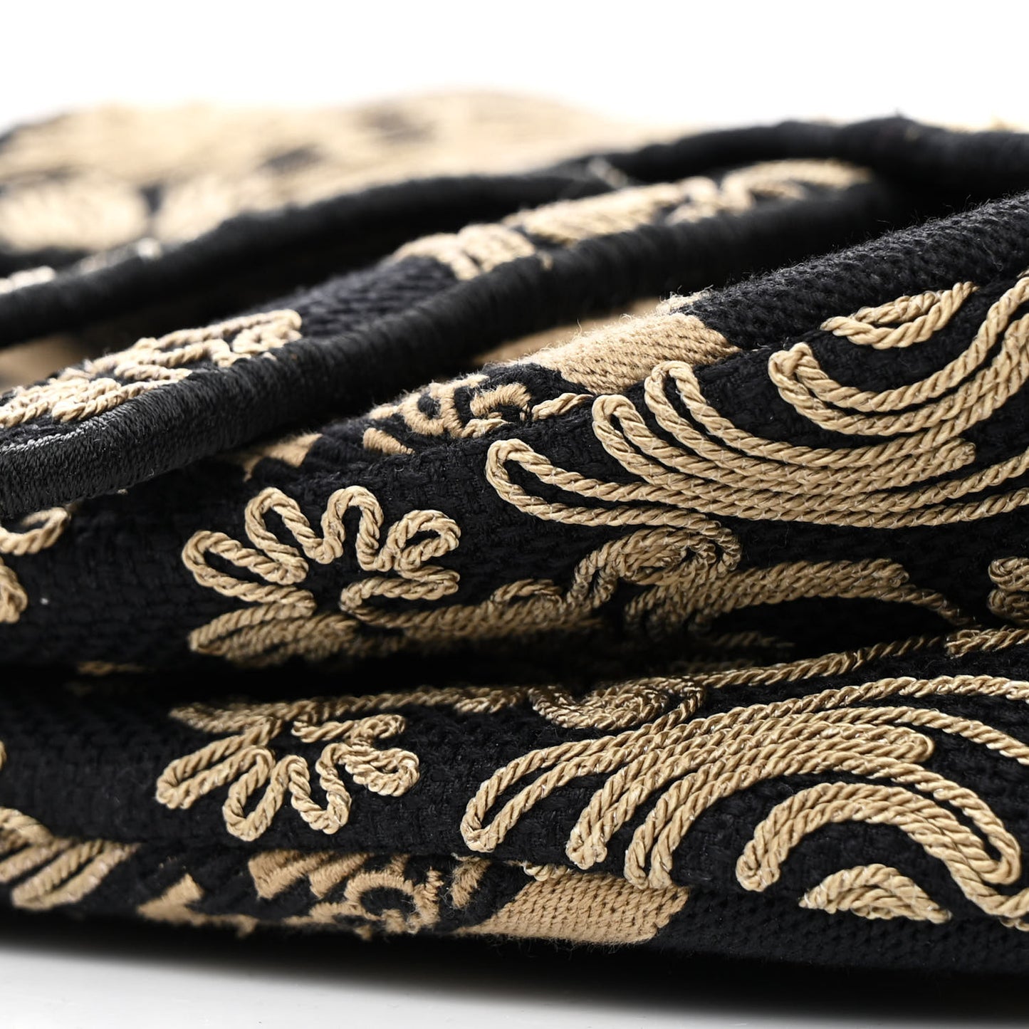 Canvas Embroidered Ornamental Cornely Saddle Bag Black Beige