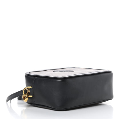 Fendi Glazed Fabric Vitello Century FF 1974 Stamp Patch Mini Camera Case Mogano Panna Black 4 of 14