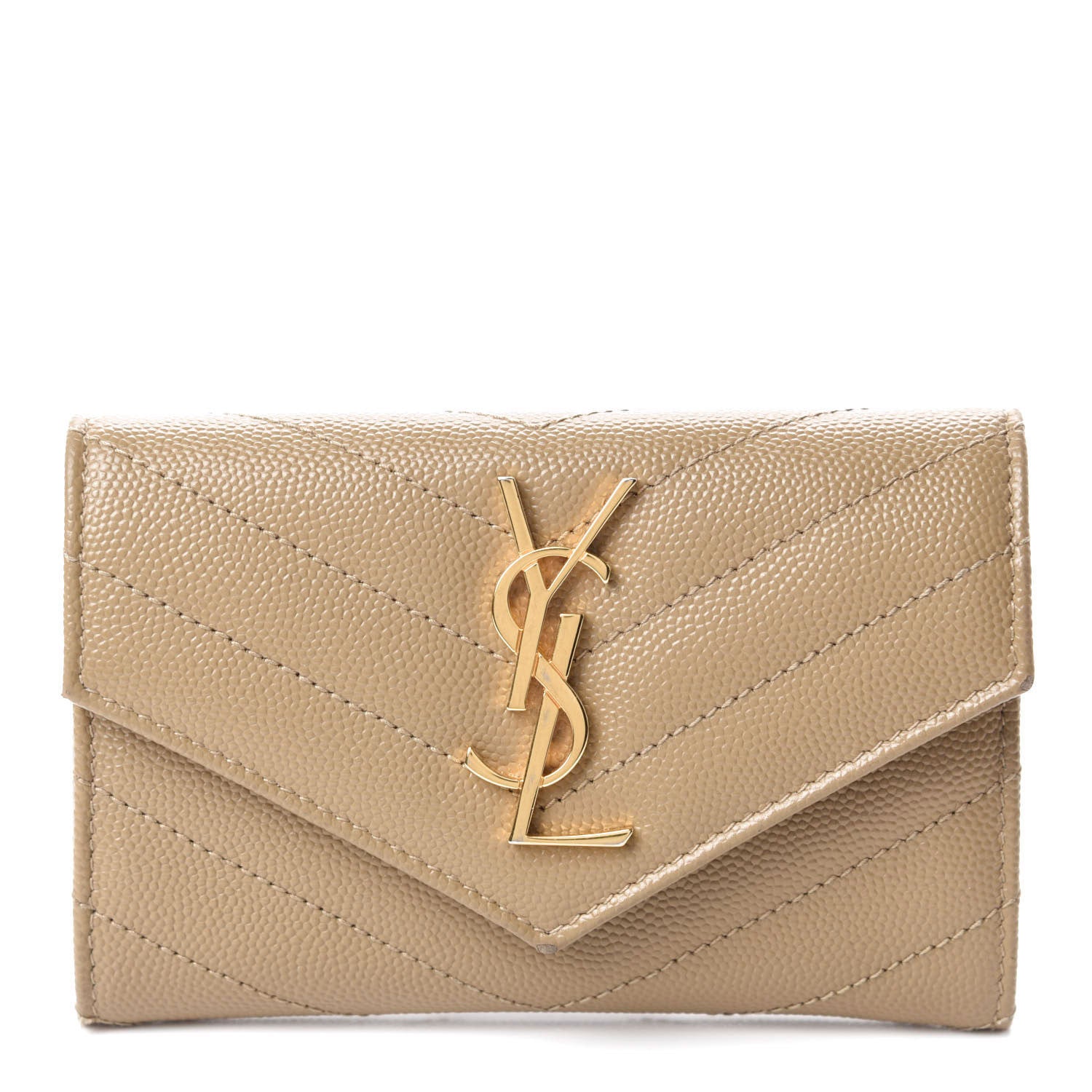 Saint Laurent Grain De Poudre Matelasse Chevron Small Monogram Envelope Wallet Darke Beige 1 of 8