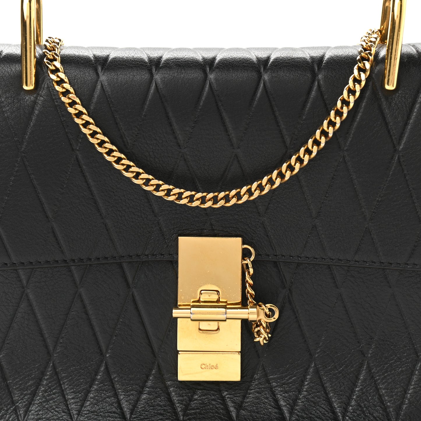 Calfskin Diamond Embossed Drew Shoulder Bag Black