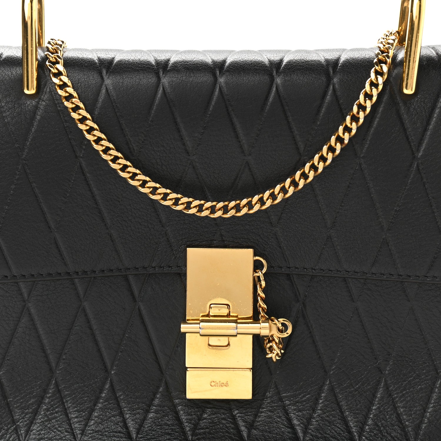 Chloe Calfskin Diamond Embossed Drew Shoulder Bag Black 10 of 10