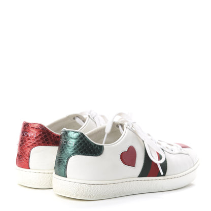 Gucci Calfskin Web Heart Embroidered Womens Ace Sneakers 37 White 4 of 6