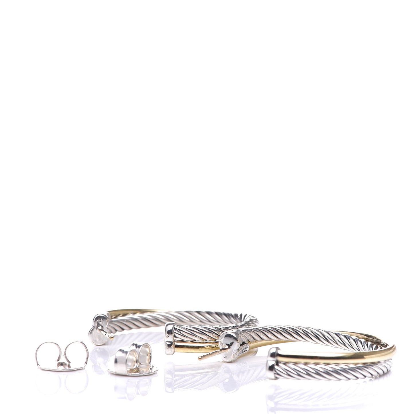 Sterling Silver 18K Yellow Gold 31mm Crossover Cable Hoop Earrings