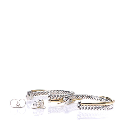 David Yurman Sterling Silver 18K Yellow Gold 31mm Crossover Cable Hoop Earrings 3 of 4