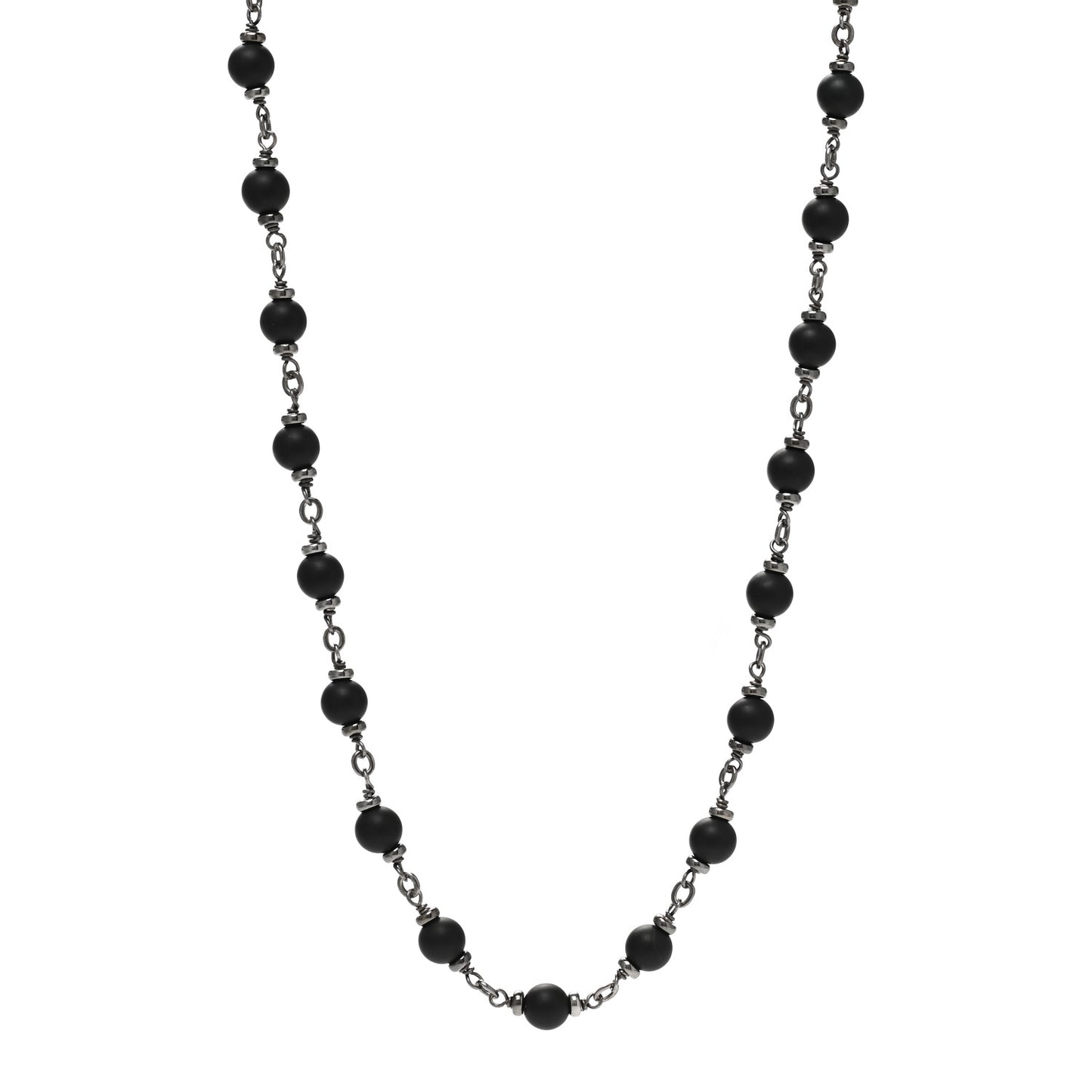 Sterling Silver Black Onyx 6.5mm Spiritual Beads Necklace
