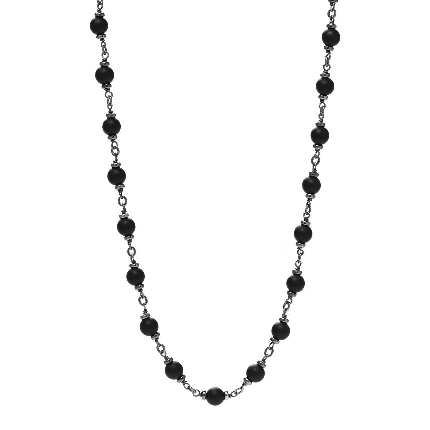 David Yurman Sterling Silver Black Onyx 6.5mm Spiritual Beads Necklace 1 of 5