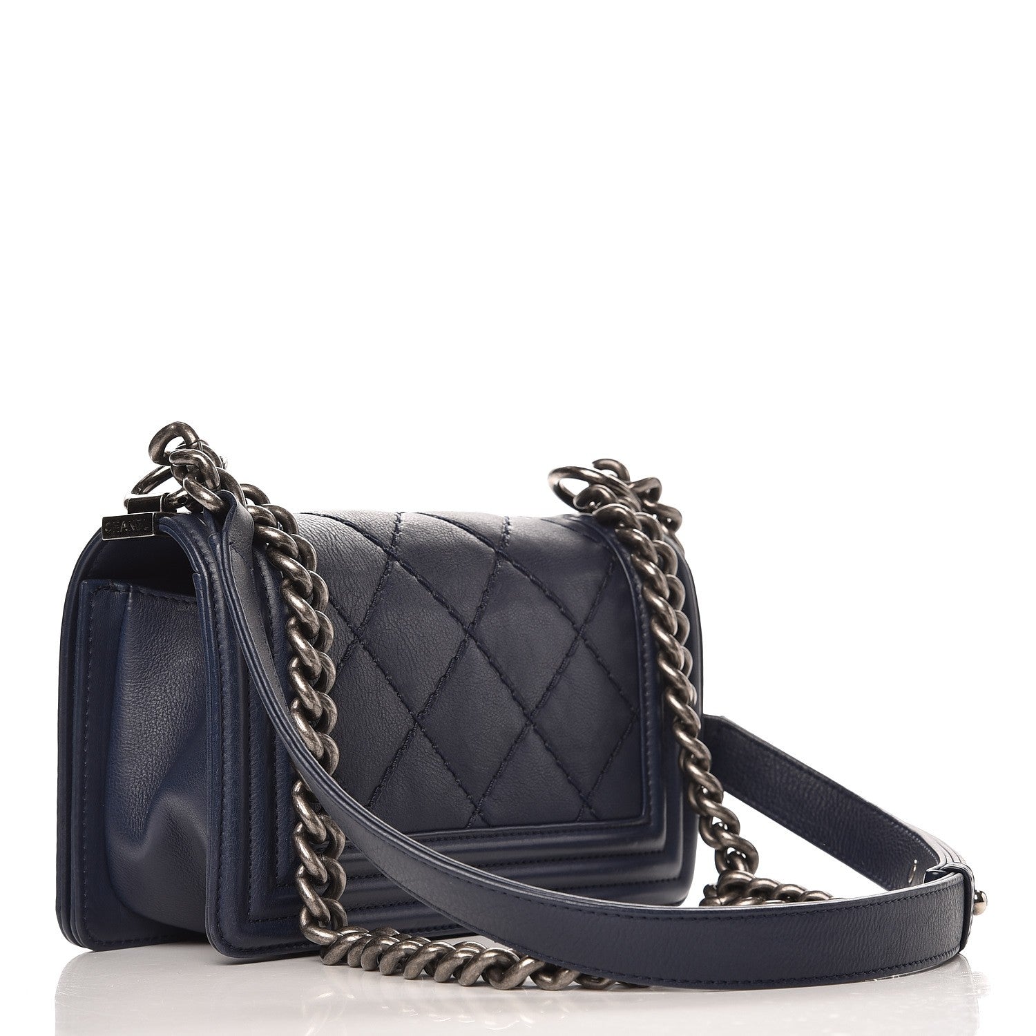 Chanel Calfskin Double Stitch Small Boy Flap Navy Blue 3 of 8