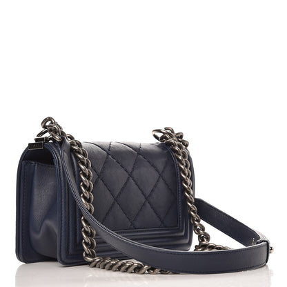 Chanel Calfskin Double Stitch Small Boy Flap Navy Blue 3 of 8