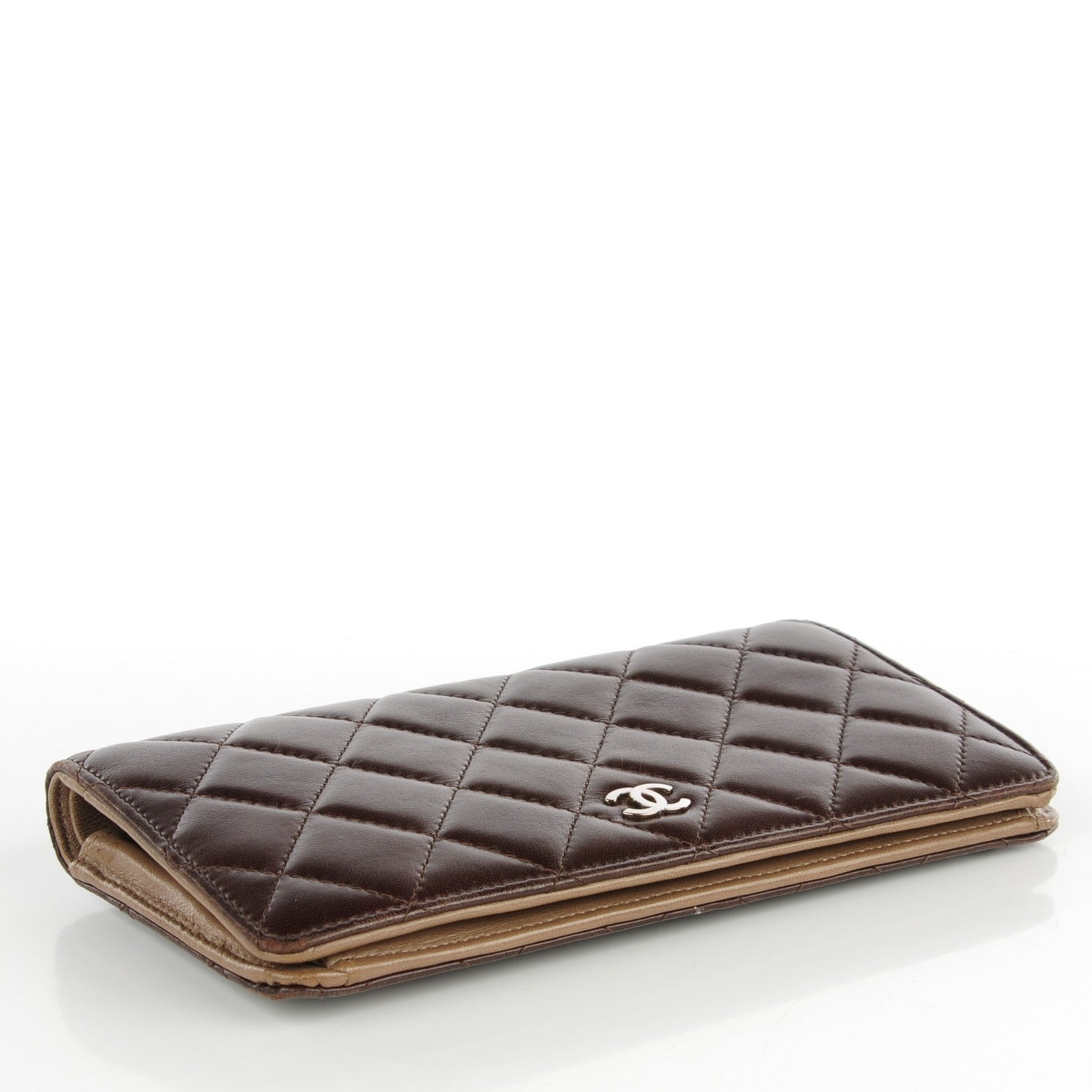 Chanel Lambskin Quilted Bi-Color Quilted Yen Wallet Brown 4 of 8