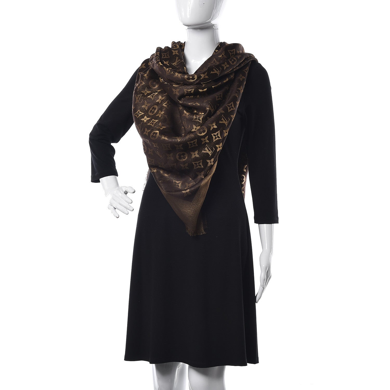 Louis Vuitton Silk Lurex Wool Monogram Shine Shawl Brown 2 of 4