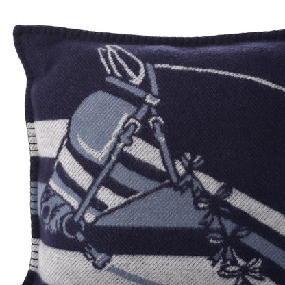 Hermes Wool Cashmere Couvertures Nouvelles Pillow Marine 5 of 6