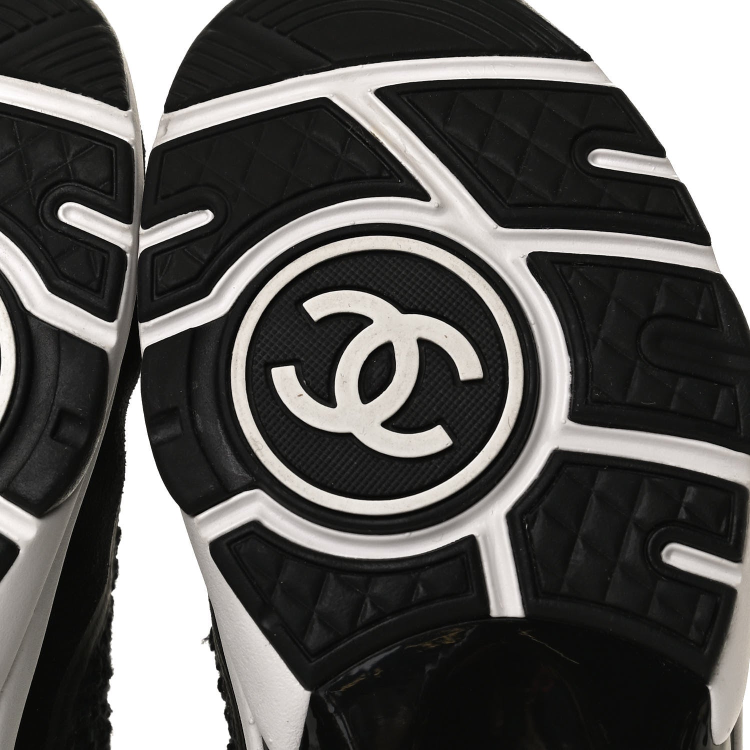 Chanel Tweed Suede Calfskin CC Sneakers 37 Black White 8 of 11