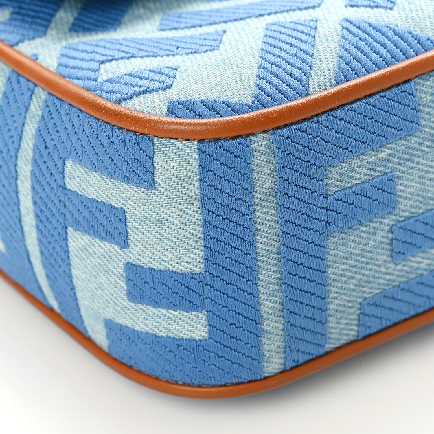 Fendi Denim Vitello King FF Embroidered Baguette Denim Chiaro Brandy 8 of 9