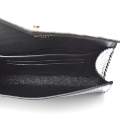 Saint Laurent Calfskin Crocodile Embossed Envelope Belt Bag Black 4 of 9