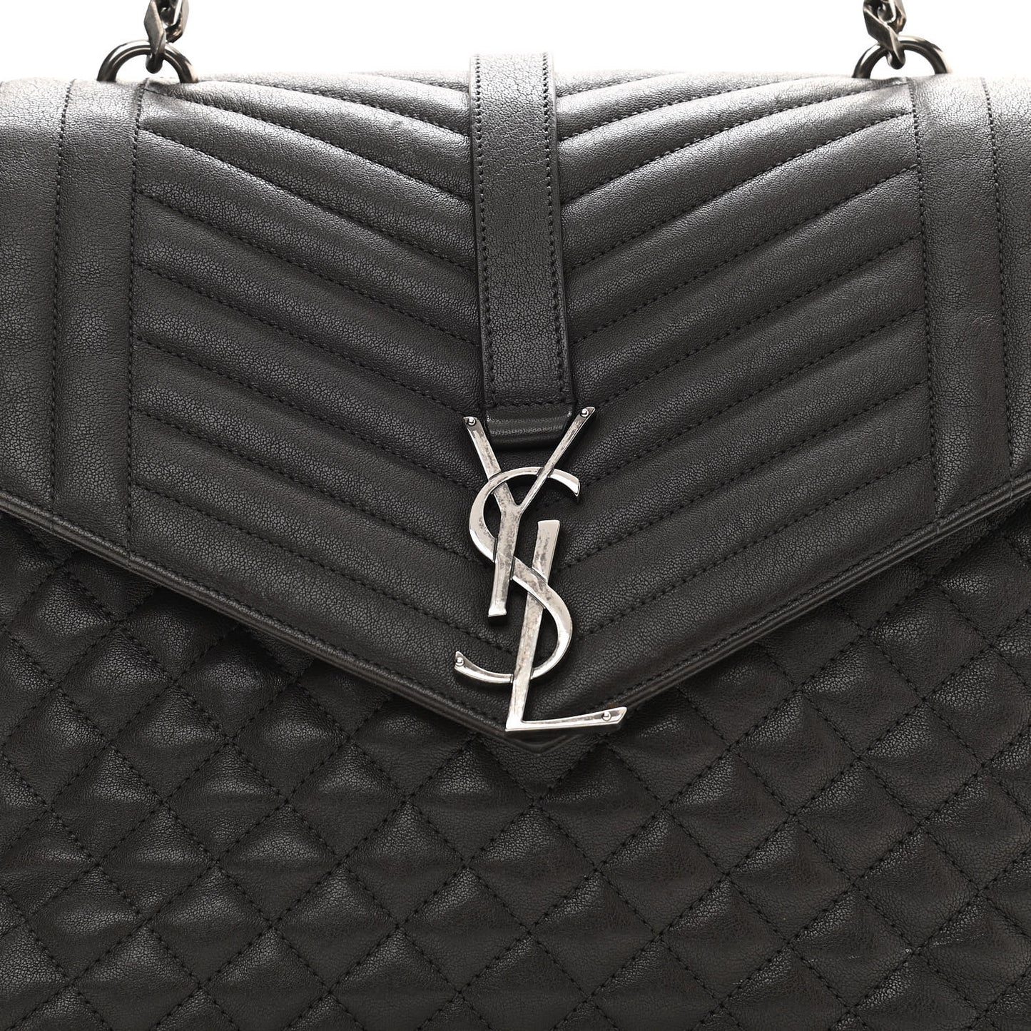 Sheepskin Tri-quilt Monogram Large College Satchel Black