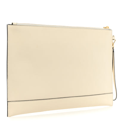 Fendi Vitello King Logo Embossed Large Flat Pouch White Ice 3 of 8