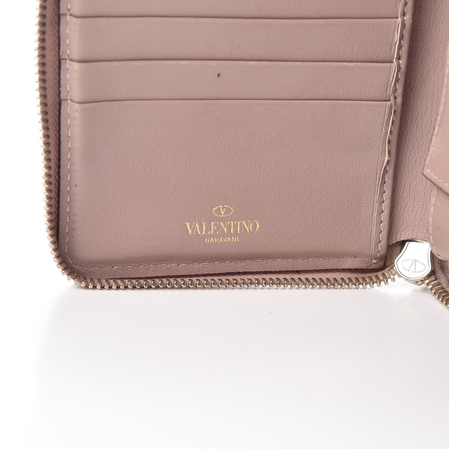 Valentino Garavani Calfskin Medium Rockstud Organizer Zip Around Wallet Poudre 6 of 9