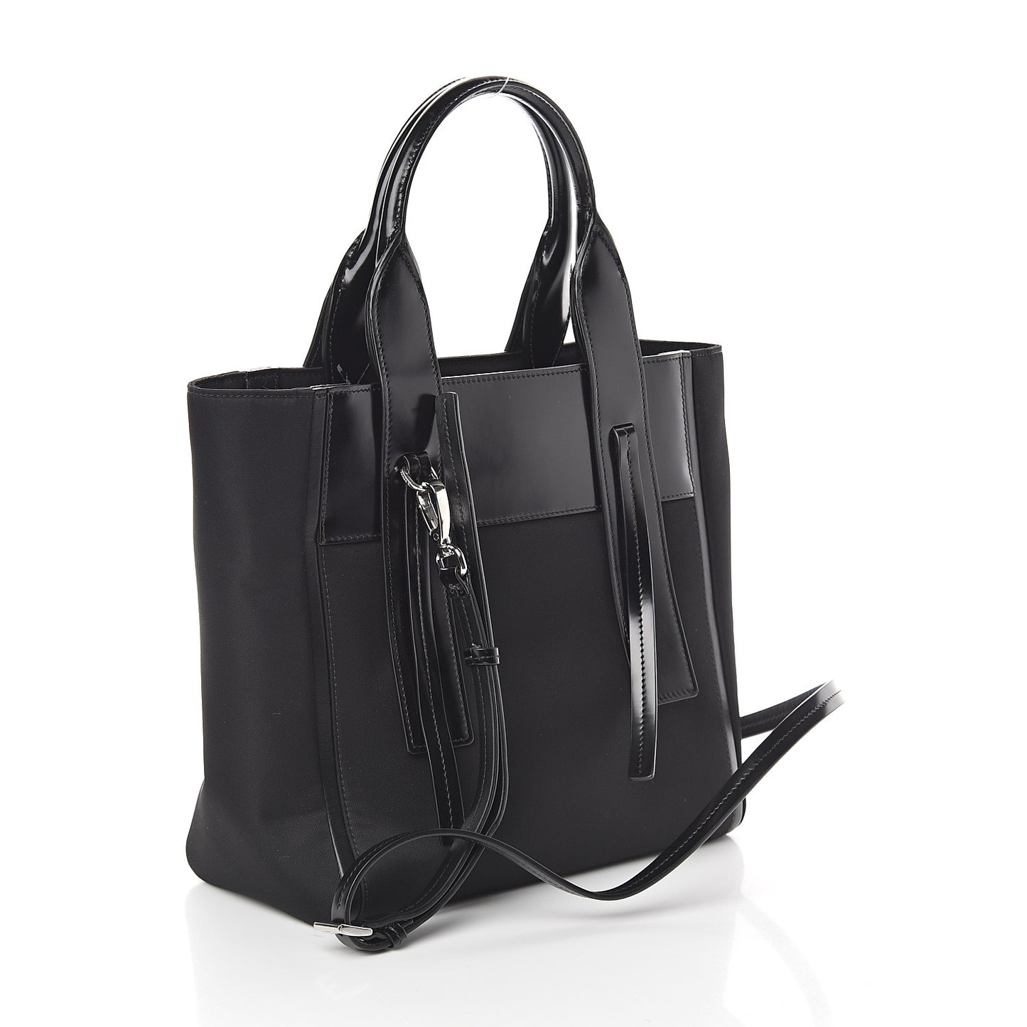 Tessuto Nylon Spazzolato Small Ouverture Top Handle Bag Black