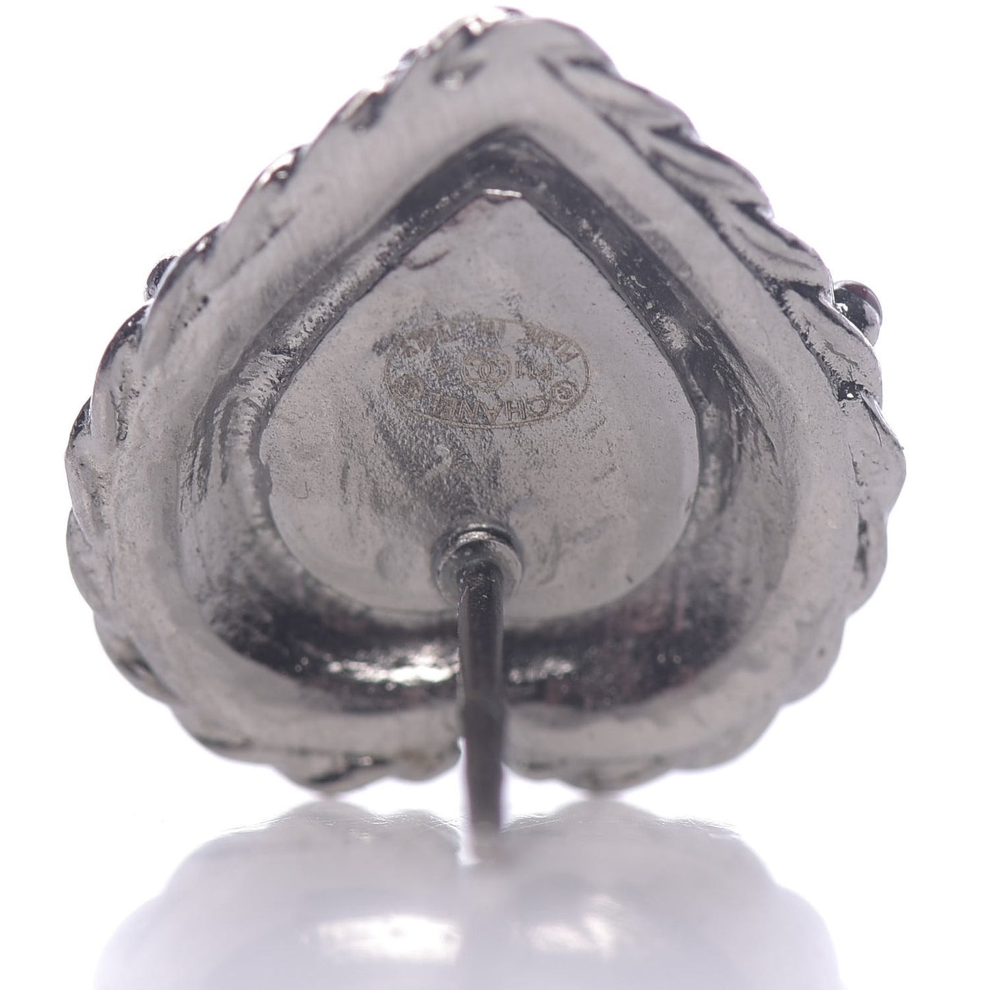 Pearl Enamel Heart CC Earrings Black Silver