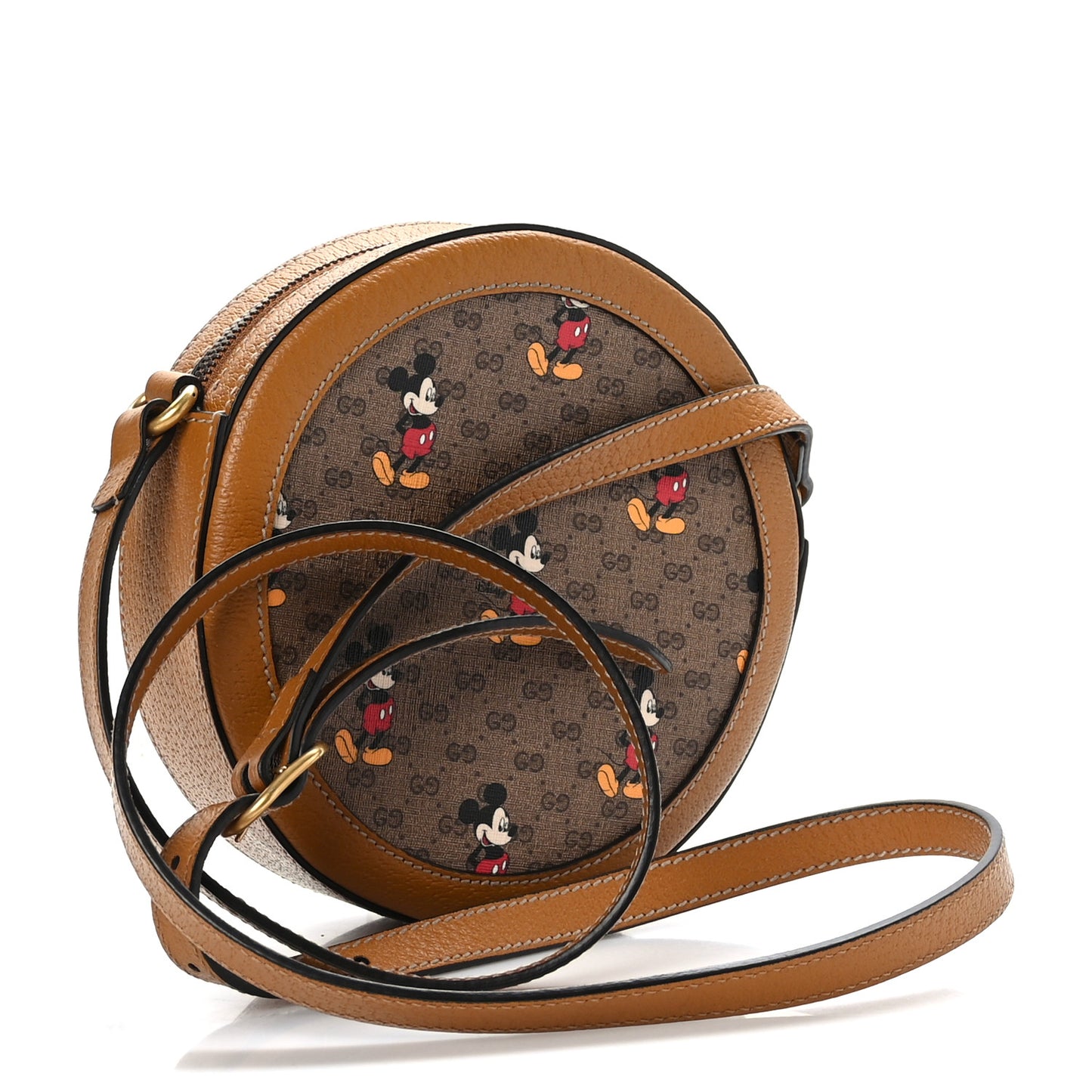 X DISNEY Mini Vintage GG Supreme Monogram Mickey Mouse Round Shoulder Bag Beige Vintage Sun Oil