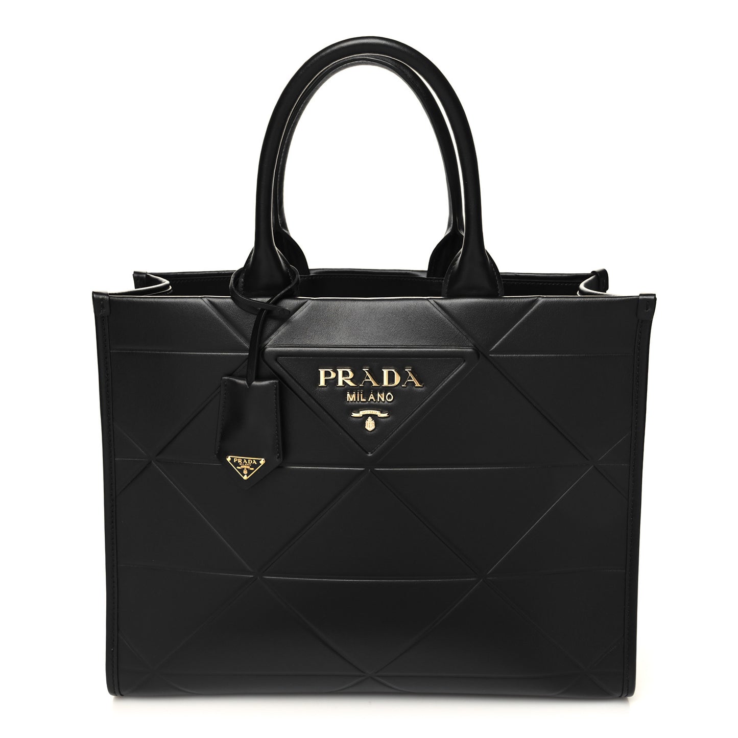 Soft Calfskin Triangolo Symbole Embossed Medium Tote Black
