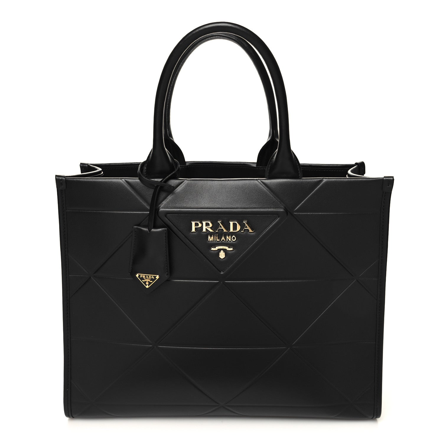 Prada Soft Calfskin Triangolo Symbole Embossed Medium Tote Black 1 of 9