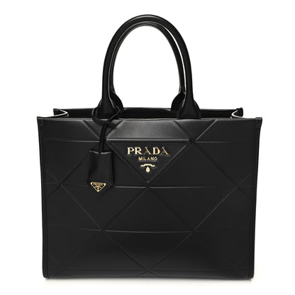 Prada Soft Calfskin Triangolo Symbole Embossed Medium Tote Black 1 of 9