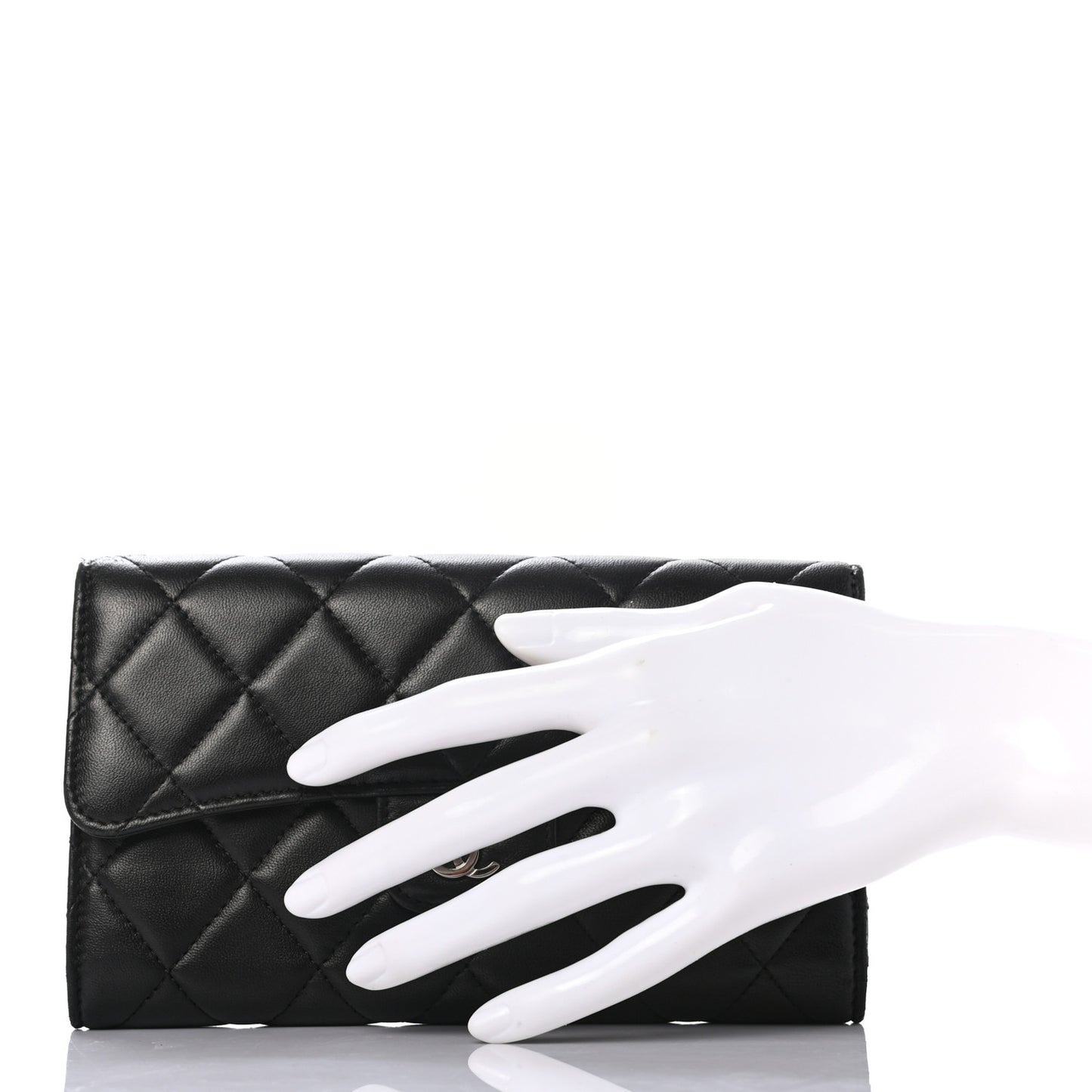 Lambskin Quilted Large Gusset Flap Wallet Black