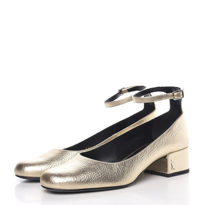 Saint Laurent Metallic Calfskin Babies 40 Ankle Strap Pumps 37.5 Platino 3 of 9