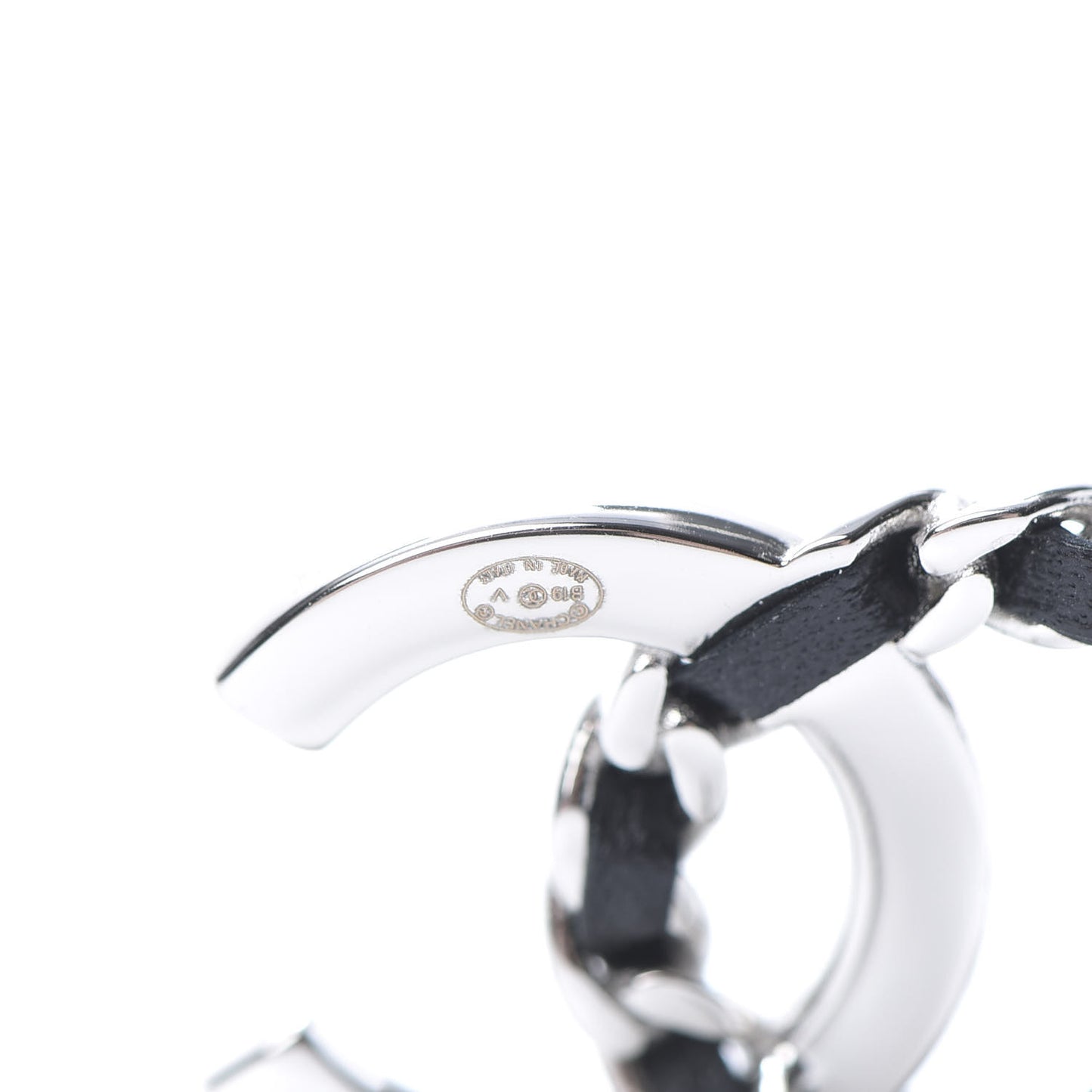 Crystal Baguette Lambskin Chain CC Vintage Allure Stud Earrings Black Silver