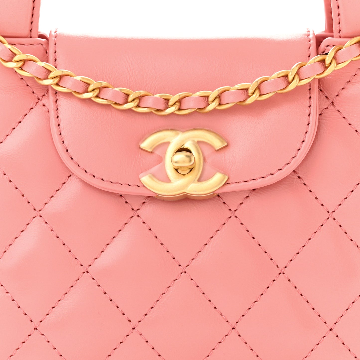Shiny Aged Calfskin Quilted Nano Kelly Shopper Coral Pink