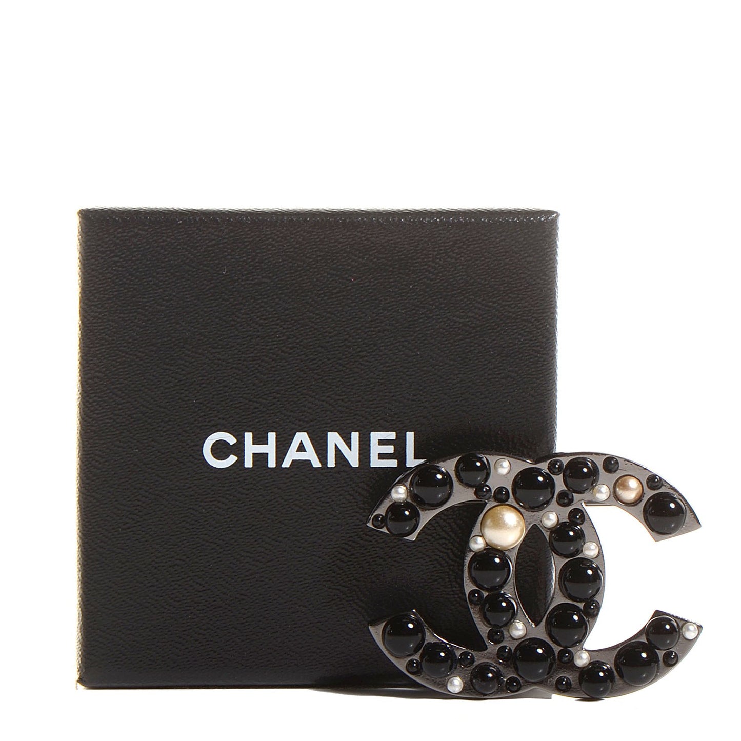 Pearl Large CC Brooch Black