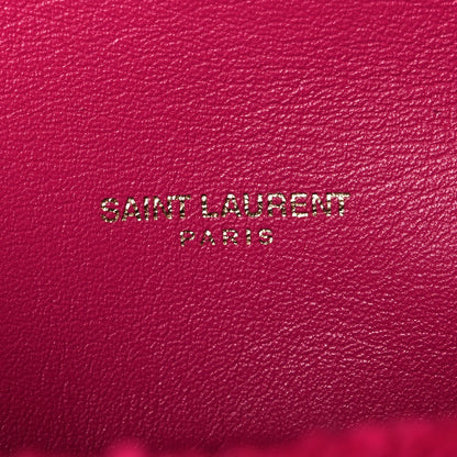 Saint Laurent Boucle Tweed Quilted Toy Loulou Puffer Monogram Chain Satchel Magenta 14 of 31