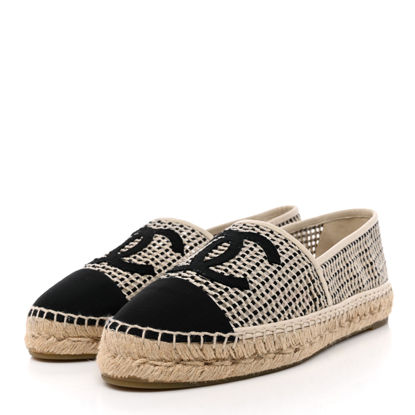 Mesh Grosgrain CC Espadrilles 41 Beige Black