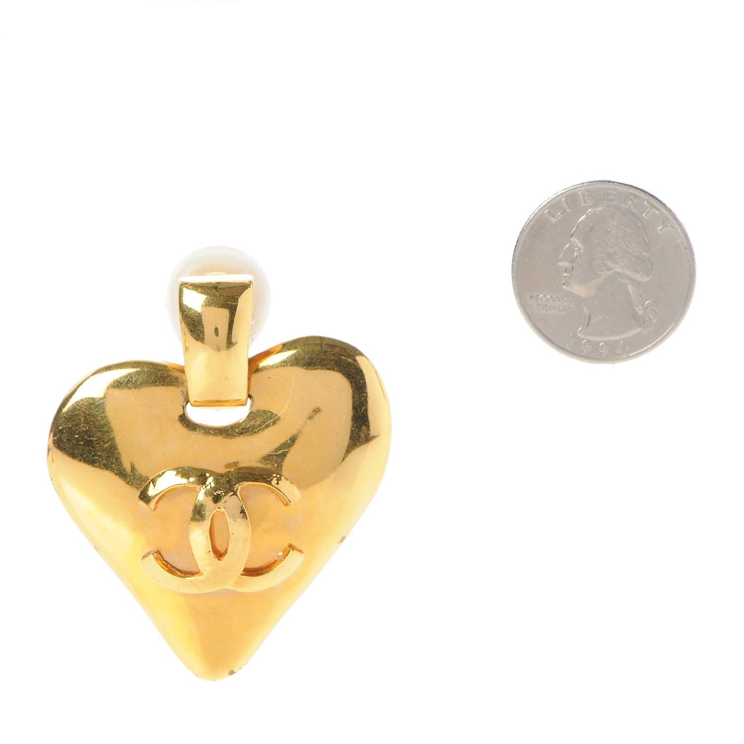 Chanel CC Heart Drop Clip On Earrings Gold 2 of 4