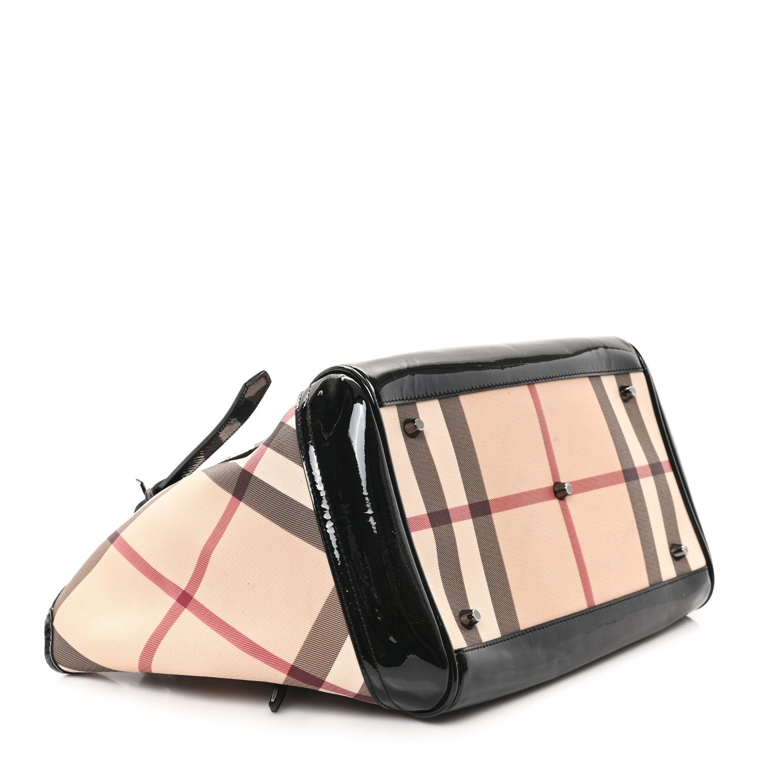 Burberry Patent Nova Check Small Tote Black 4 of 13