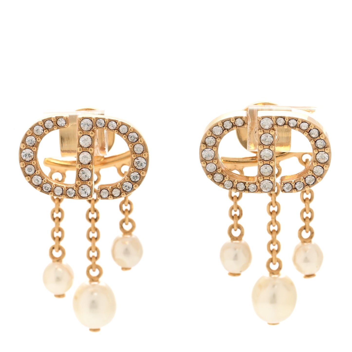 Pearl Crystal Petit CD Drop Earrings Gold