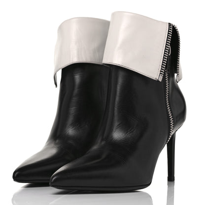 Saint Laurent Calfskin Fold Over Ankle Boots 38 Black White 3 of 7